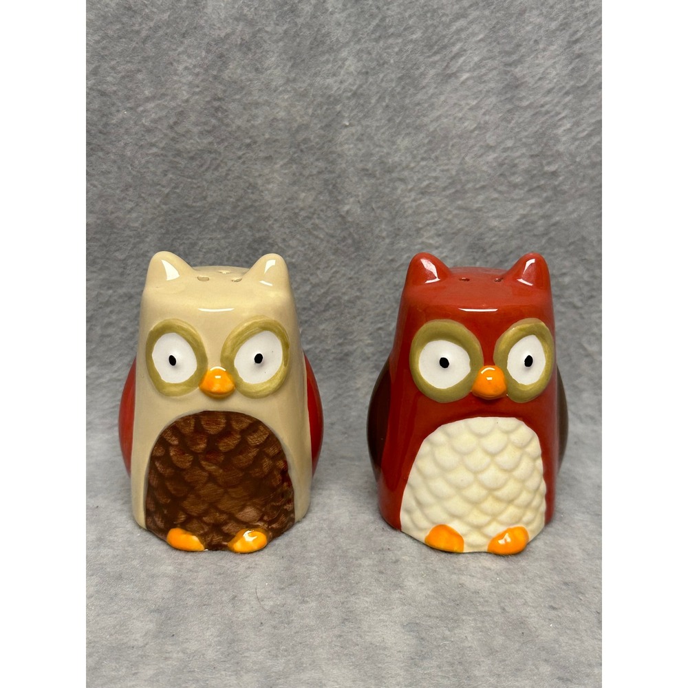 Unbranded Owl Salt and Pepper Shakers Set of 2 Fall Tones Ceramic